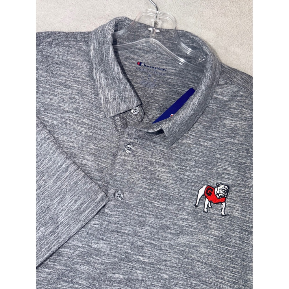 Champion Mens Georgia Bulldogs Polo Shirt XL Grey Space Dye Performance NWT